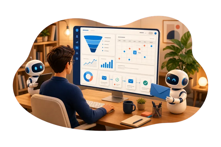 Маркетинг automation dashboard with AI assistants